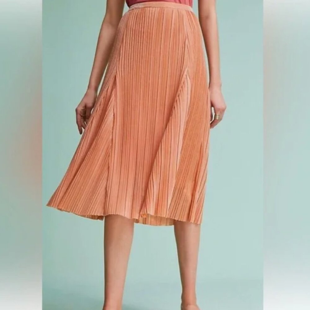 Anthropologie Maeve Peach-colored Sparkly Pleated Skirt, M